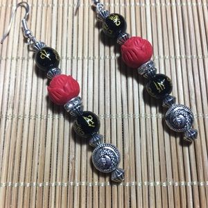 Handmade silver & cinnabar dangle earrings